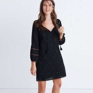 Madewell Embroidered Signal Dress Black XXS $148